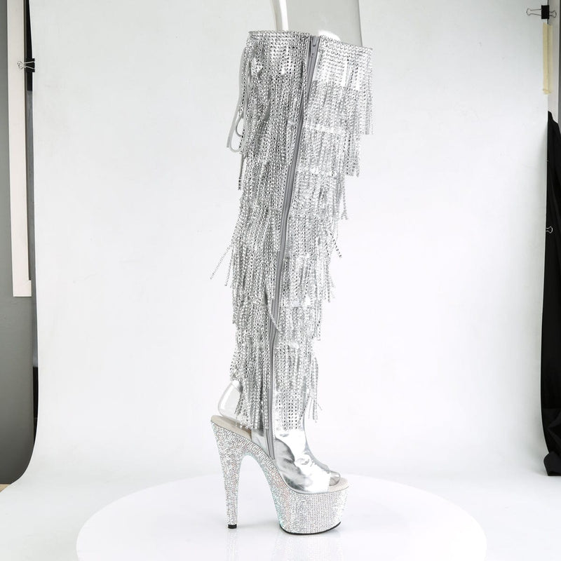 Pleaser BEJEWELED-3019RSF-7 Platform Knee High Boot (Silver Metallic Pu-Silver/Silver Multi Rhinestone)