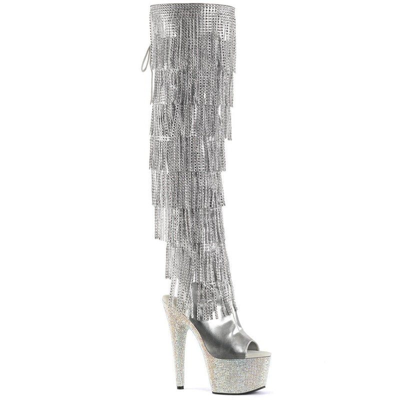 Pleaser BEJEWELED-3019RSF-7 Platform Knee High Boot (Silver Metallic Pu-Silver/Silver Multi Rhinestone)