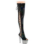 Pleaser BEJEWELED-3052HG-7 Platform Thigh High Boot (Black Holo Patent/Silver Multi Rhinestone)