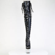 Pleaser BEJEWELED-3052HG-7 Platform Thigh High Boot (Black Holo Patent/Silver Multi Rhinestone)