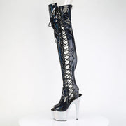 Pleaser BEJEWELED-3052HG-7 Platform Thigh High Boot (Black Holo Patent/Silver Multi Rhinestone)