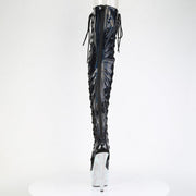 Pleaser BEJEWELED-3052HG-7 Platform Thigh High Boot (Black Holo Patent/Silver Multi Rhinestone)