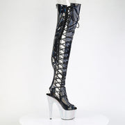 Pleaser BEJEWELED-3052HG-7 Platform Thigh High Boot (Black Holo Patent/Silver Multi Rhinestone)