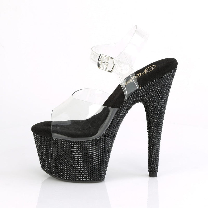 Pleaser BEJEWELED-708DM Platform Sandal (Clear/Black Rhinestone)