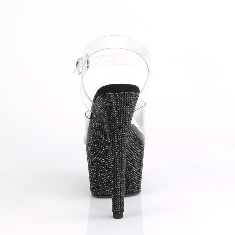 Pleaser BEJEWELED-708DM Platform Sandal (Clear/Black Rhinestone)
