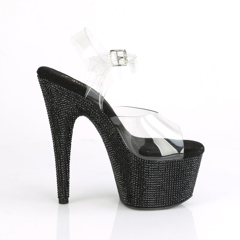 Pleaser BEJEWELED-708DM Platform Sandal (Clear/Black Rhinestone)