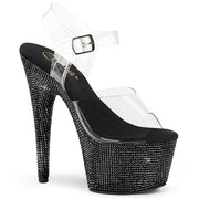 Pleaser BEJEWELED-708DM Platform Sandal (Clear/Black Rhinestone)