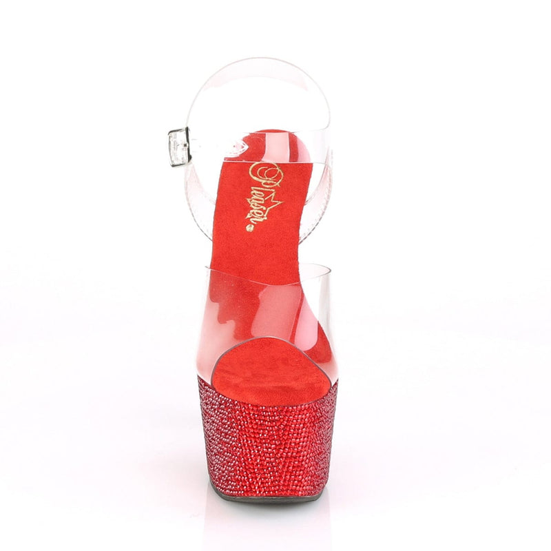 Pleaser BEJEWELED-708DM Platform Sandal (Clear/Red Rhinestone)