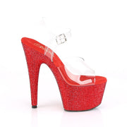 Pleaser BEJEWELED-708DM Platform Sandal (Clear/Red Rhinestone)