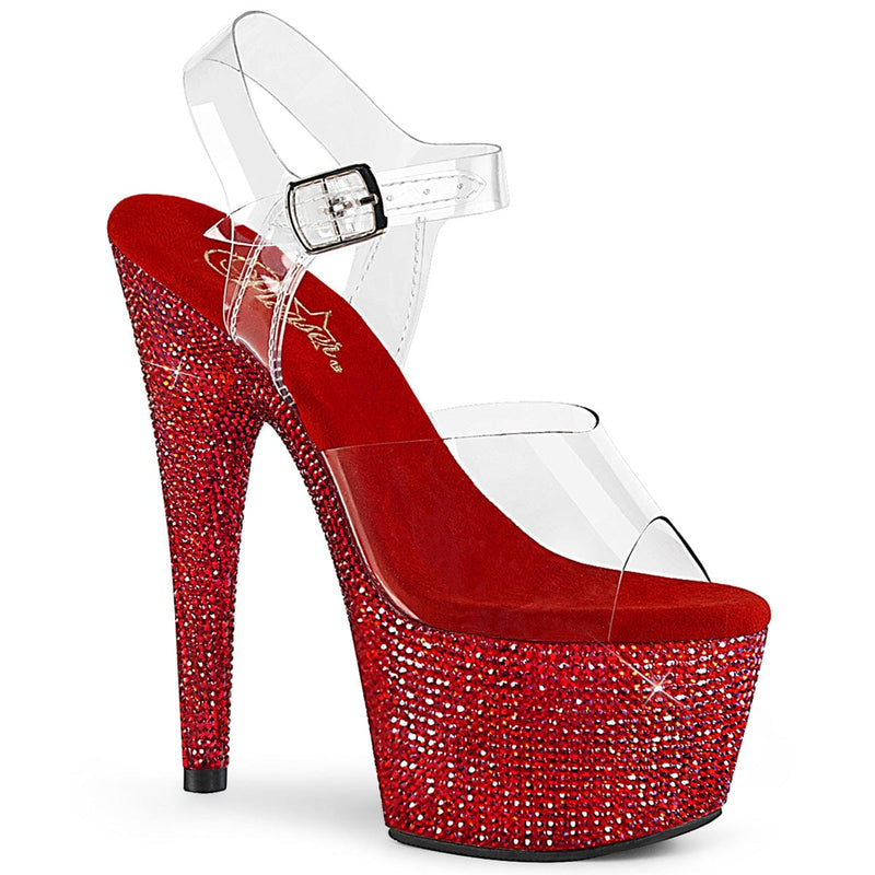 Pleaser BEJEWELED-708DM Platform Sandal (Clear/Red Rhinestone)