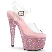 Pleaser BEJEWELED-708MS Platform Sandal (Clear/Baby Pink Multi Rhinestone)