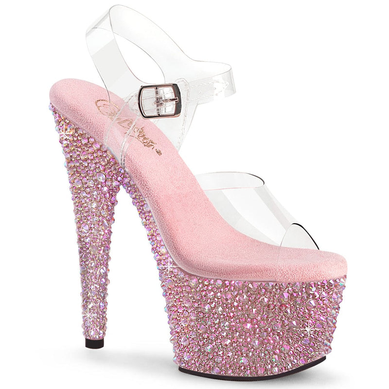 Pleaser BEJEWELED-708MS Platform Sandal (Clear/Baby Pink Multi Rhinestone)