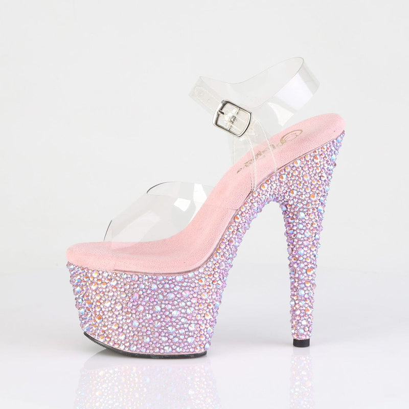 Pleaser BEJEWELED-708MS Platform Sandal (Clear/Baby Pink Multi Rhinestone)