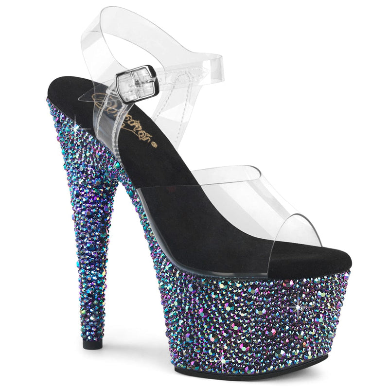 Pleaser BEJEWELED-708MS Platform Sandal (Clear/Black Multi Rhinestone)
