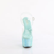 Pleaser BEJEWELED-708RRS Platform Sandal (Clear/Aqua Rhinestone)