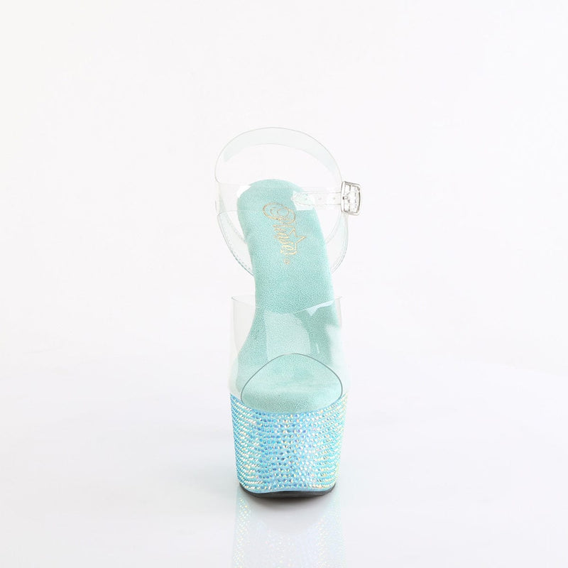 Pleaser BEJEWELED-708RRS Platform Sandal (Clear/Aqua Rhinestone)