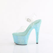 Pleaser BEJEWELED-708RRS Platform Sandal (Clear/Aqua Rhinestone)