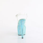 Pleaser BEJEWELED-708RRS Platform Sandal (Clear/Aqua Rhinestone)