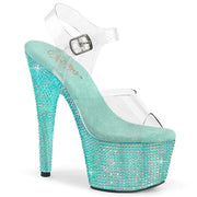 Pleaser BEJEWELED-708RRS Platform Sandal (Clear/Aqua Rhinestone)