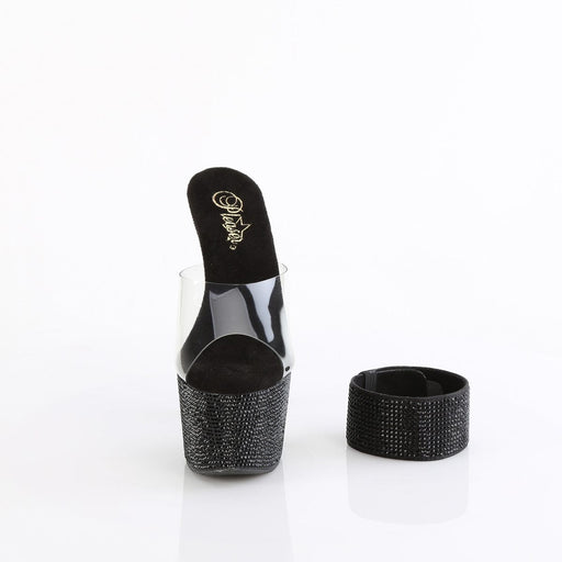 Pleaser BEJEWELED-712RS Platform Slide (Clear/Black Rhinestone)