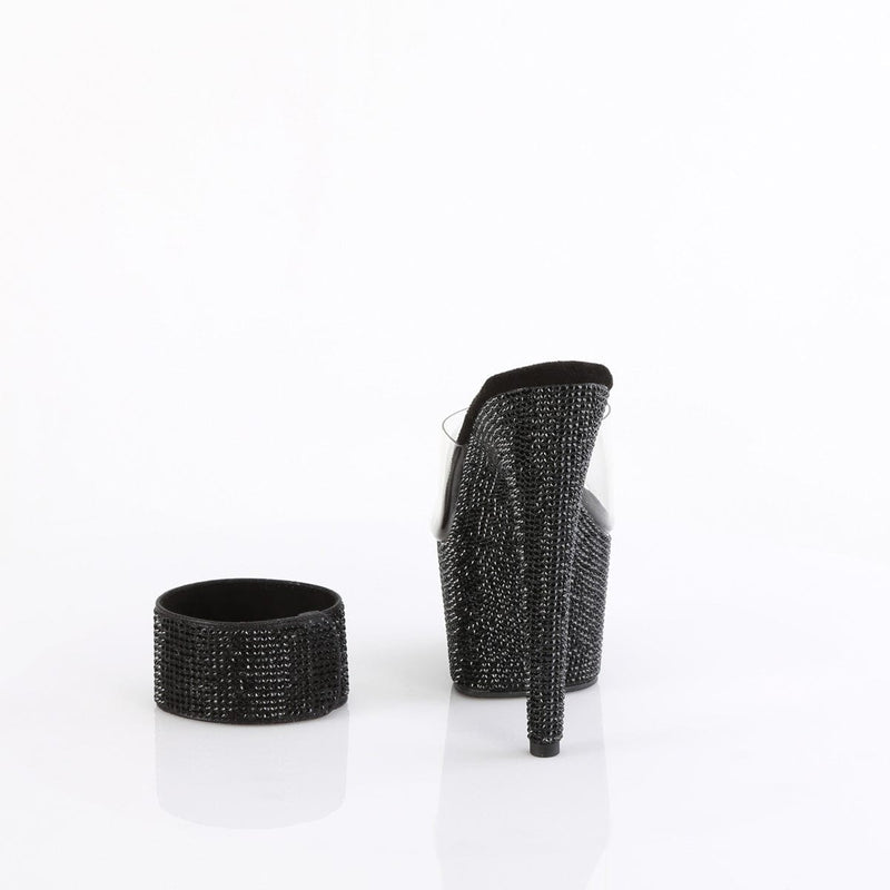 Pleaser BEJEWELED-712RS Platform Slide (Clear/Black Rhinestone)
