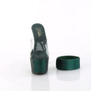 Pleaser BEJEWELED-712RS Platform Slide (Clear/Emerald Green Rhinestone)