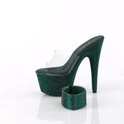 Pleaser BEJEWELED-712RS Platform Slide (Clear/Emerald Green Rhinestone)