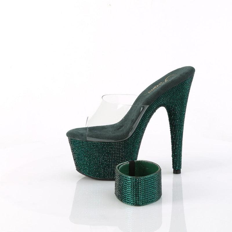 Pleaser BEJEWELED-712RS Platform Slide (Clear/Emerald Green Rhinestone)