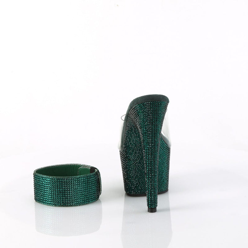 Pleaser BEJEWELED-712RS Platform Slide (Clear/Emerald Green Rhinestone)