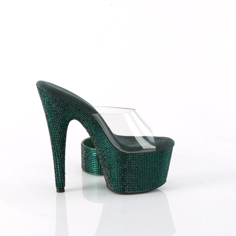 Pleaser BEJEWELED-712RS Platform Slide (Clear/Emerald Green Rhinestone)