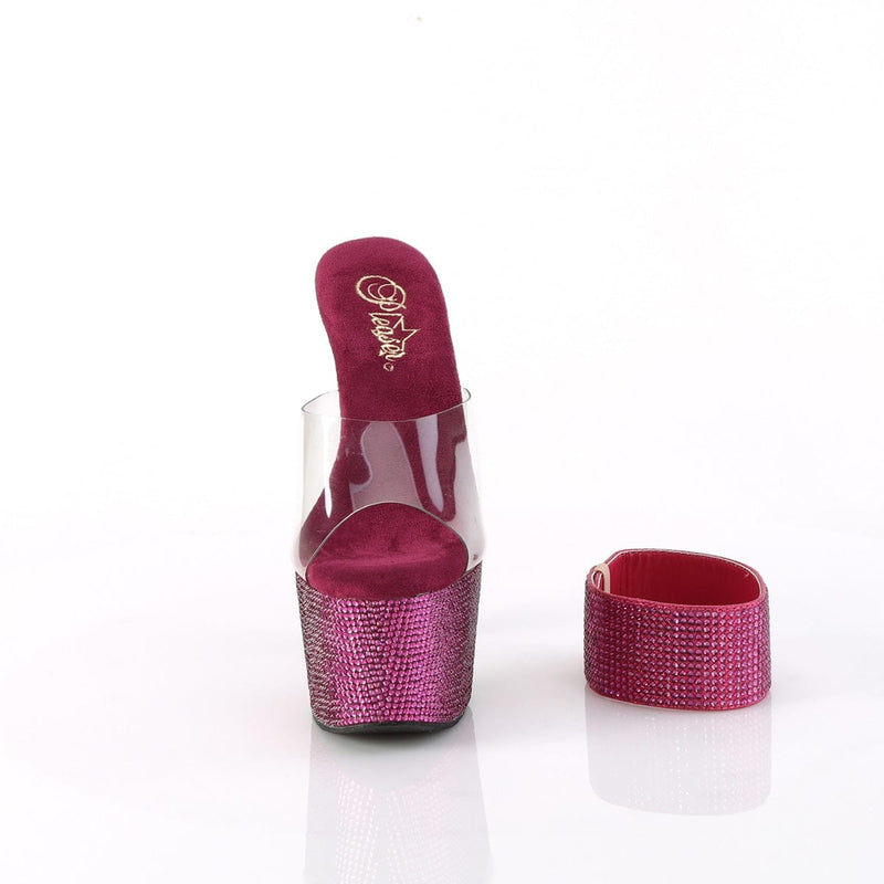 Pleaser BEJEWELED-712RS Platform Slide (Clear/Fuchsia Rhinestone)