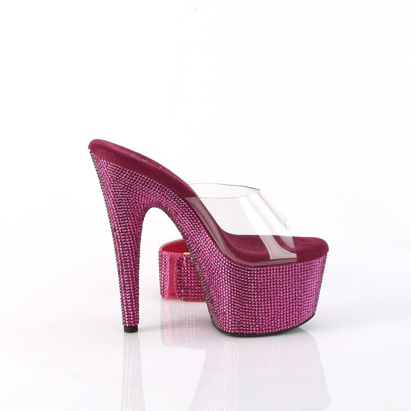 Pleaser BEJEWELED-712RS Platform Slide (Clear/Fuchsia Rhinestone)
