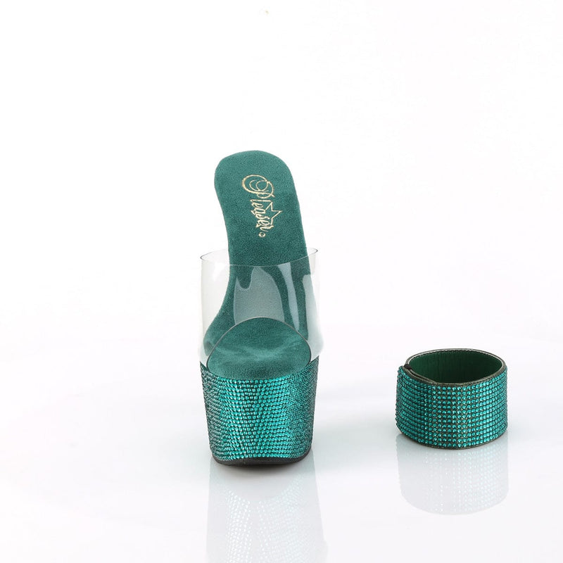 Pleaser BEJEWELED-712RS Platform Slide (Clear/Green Rhinestone)