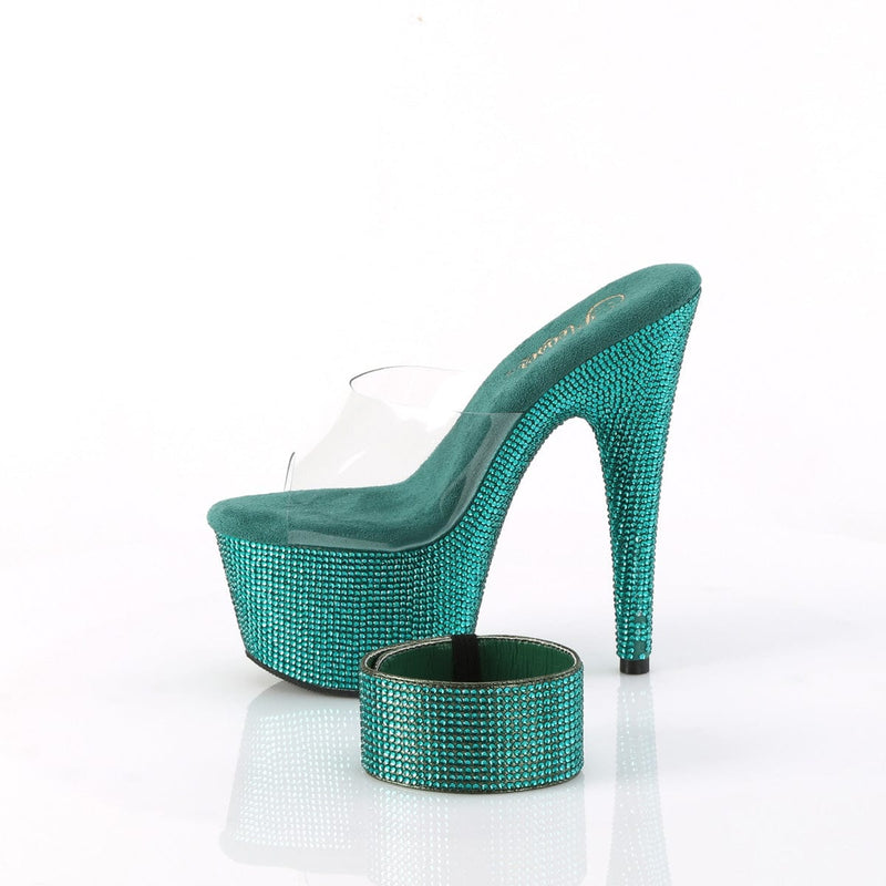 Pleaser BEJEWELED-712RS Platform Slide (Clear/Green Rhinestone)