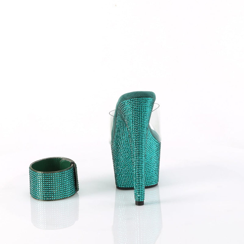 Pleaser BEJEWELED-712RS Platform Slide (Clear/Green Rhinestone)