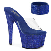 Pleaser BEJEWELED-712RS Platform Slide (Clear/Royal Blue Rhinestone)