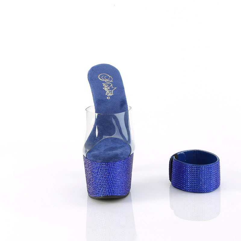 Pleaser BEJEWELED-712RS Platform Slide (Clear/Royal Blue Rhinestone)