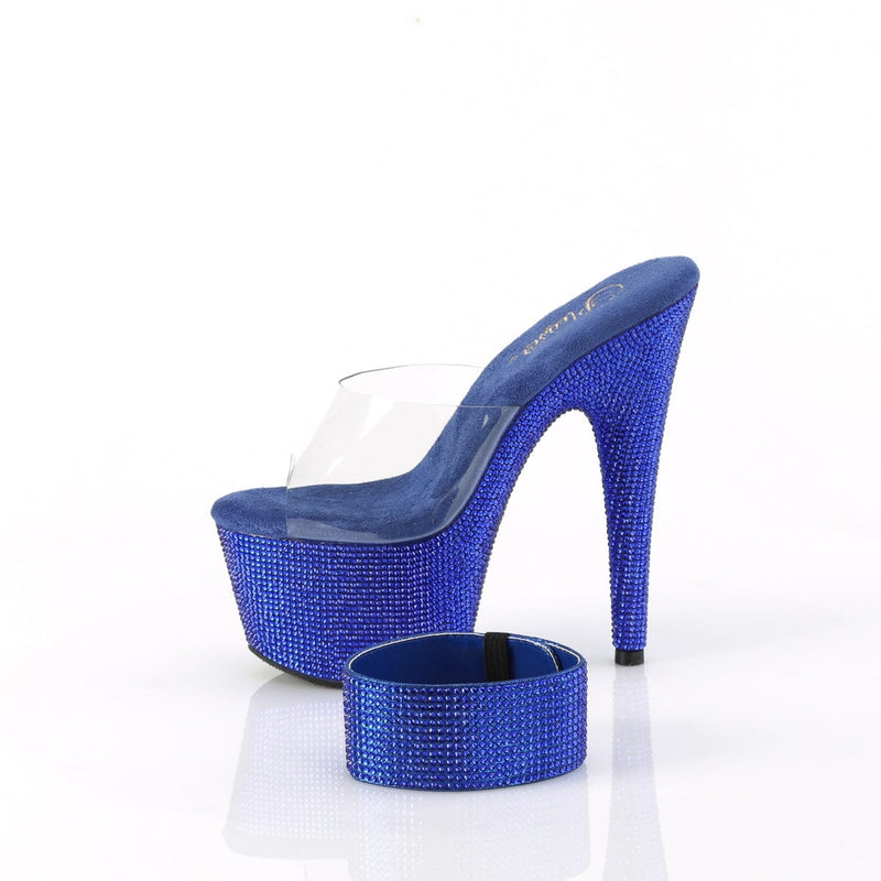 Pleaser BEJEWELED-712RS Platform Slide (Clear/Royal Blue Rhinestone)
