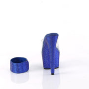 Pleaser BEJEWELED-712RS Platform Slide (Clear/Royal Blue Rhinestone)