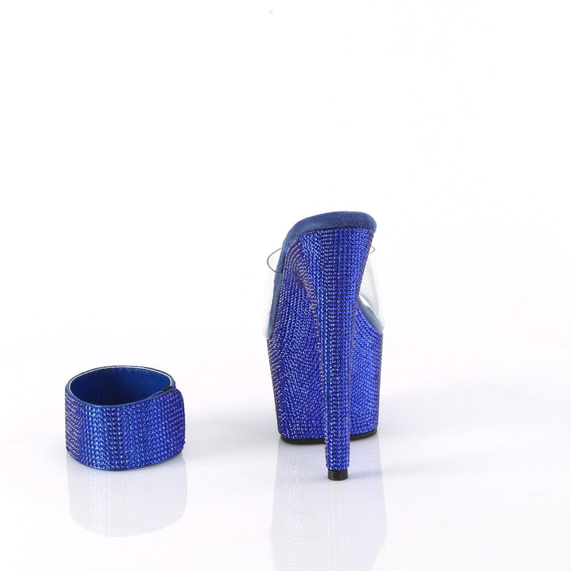 Pleaser BEJEWELED-712RS Platform Slide (Clear/Royal Blue Rhinestone)