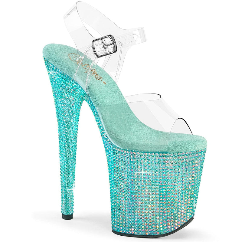 Pleaser BEJEWELED-808RRS Platform Sandal (Clear/Aqua Rhinestone)