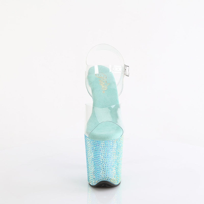 Pleaser BEJEWELED-808RRS Platform Sandal (Clear/Aqua Rhinestone)