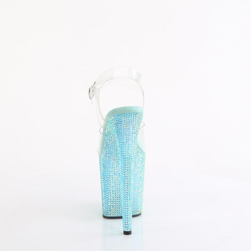 Pleaser BEJEWELED-808RRS Platform Sandal (Clear/Aqua Rhinestone)