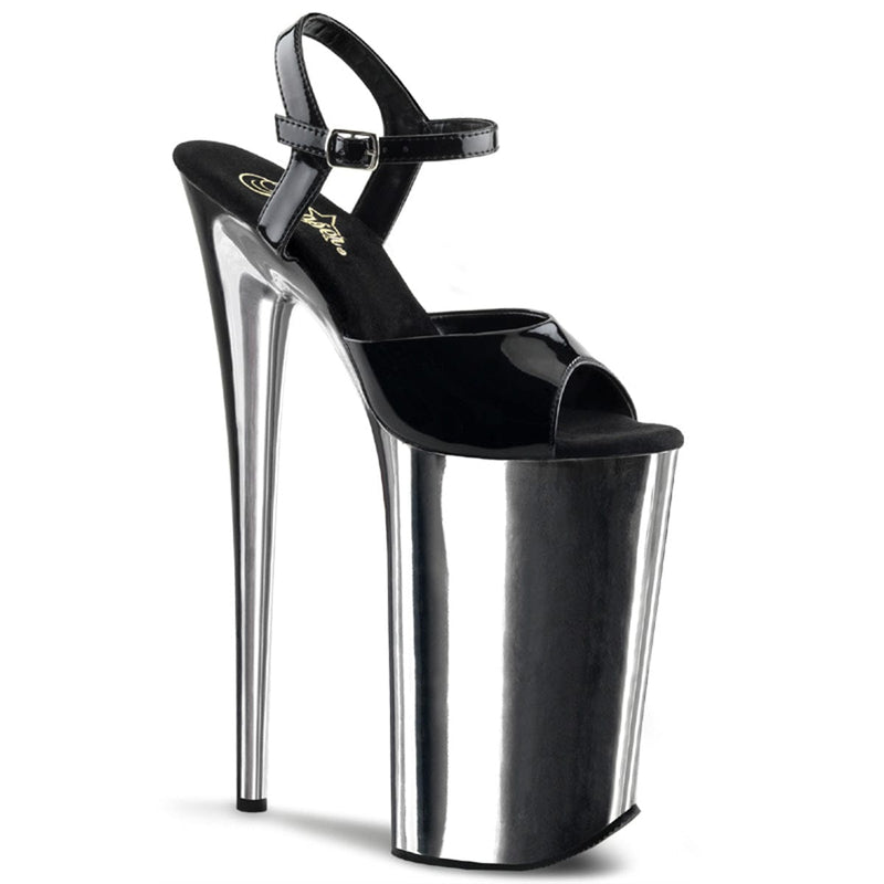 Pleaser BEYOND-009 Platform Sandal (Black/Silver Chrome)