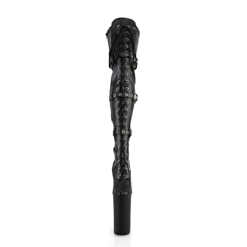 Pleaser BEYOND-3028 Platform Thigh High Boot (Black Stretch Faux Leather/Black Matte)