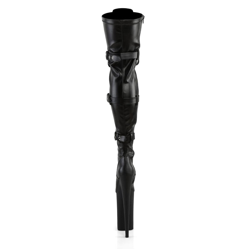 Pleaser BEYOND-3028 Platform Thigh High Boot (Black Stretch Faux Leather/Black Matte)