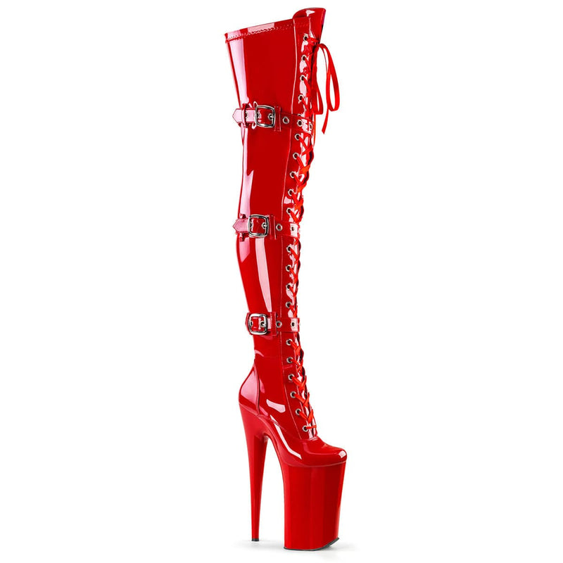 Pleaser BEYOND-3028 Platform Thigh High Boot (Red Stretch Patent/Red)