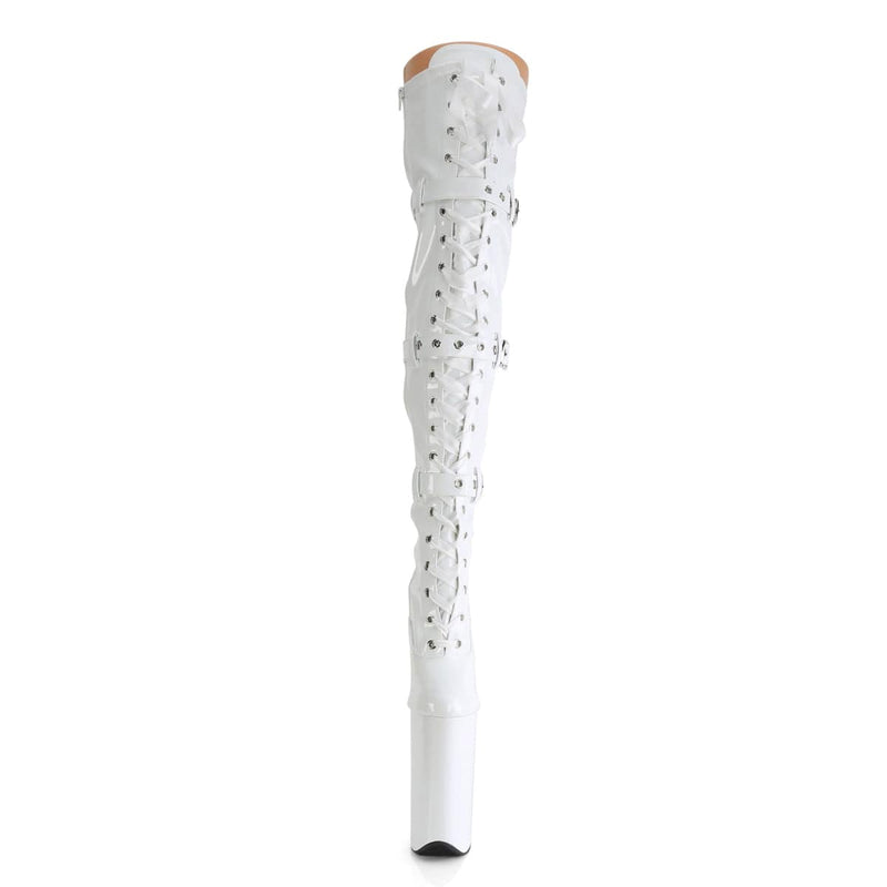 Pleaser BEYOND-3028 Platform Thigh High Boot (White Stretch Patent/White)