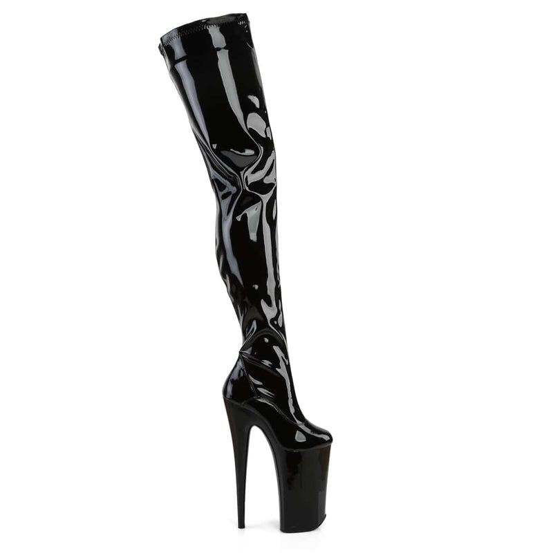 Pleaser BEYOND-4000 Platform Crotch High Boot (Black Stretch Patent/Black)