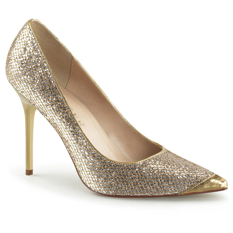 Pleaser CLASSIQUE-20 Pump (Gold Glittery Lame Pu)